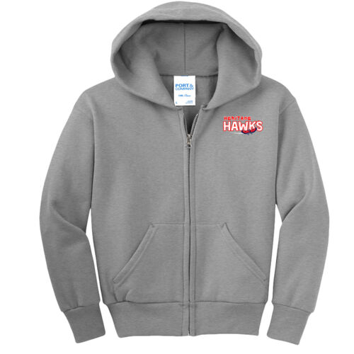 Heritage Hawks on a Port & Co™ - Youth Core Fleece Full Zip Hooded Sweatshirt Thumbnail